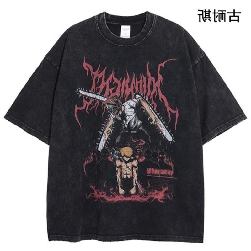 Lazada Hip-Hop Street Retro Loose Wash Water Do Old Short Sleeve T-Shirt Men Ins Tide - Image 3