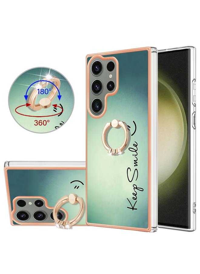 اس-توب جراب لهاتف Samsung Galaxy S23 Ultra 5G مطلي بالكهرباء من الجانبين مع حامل حلقي - Image 1