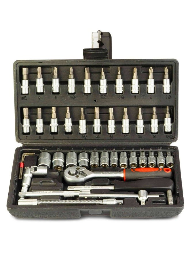 46-Piece Socket Wrench Set | 1/4“ Socket Set | Cr-V Steel Ratchet Set | Mechanic Tool Kit | Car Repair Tools - Image 1