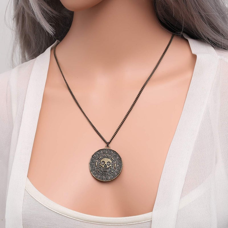 LUREME Inspired By Pirates of the Caribbean Movies Cursed Aztec Coin Medallion Necklace Skull Necklace-Anqitue Brass (01003817-1) - Image 3