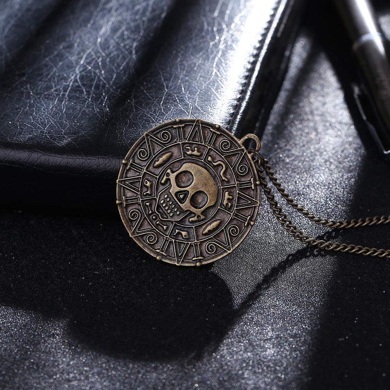 LUREME Inspired By Pirates of the Caribbean Movies Cursed Aztec Coin Medallion Necklace Skull Necklace-Anqitue Brass (01003817-1) - Image 5