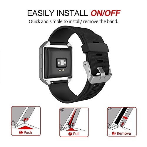 Simpeak Sport Band Compatible with Fitbit Blaze Smartwatch Sport Fitness, Silicone Wrist Band with Meatl Frame Replacement for Fitbit Blaze Men Women, Large, Black Band+Silver Frame - Image 5
