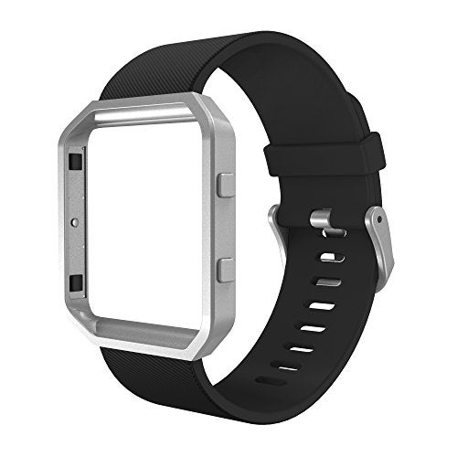 Simpeak Sport Band Compatible with Fitbit Blaze Smartwatch Sport Fitness, Silicone Wrist Band with Meatl Frame Replacement for Fitbit Blaze Men Women, Large, Black Band+Silver Frame - Image 1