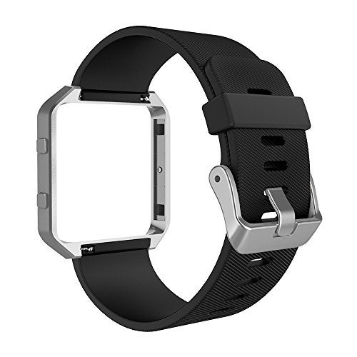 Simpeak Sport Band Compatible with Fitbit Blaze Smartwatch Sport Fitness, Silicone Wrist Band with Meatl Frame Replacement for Fitbit Blaze Men Women, Large, Black Band+Silver Frame - Image 4