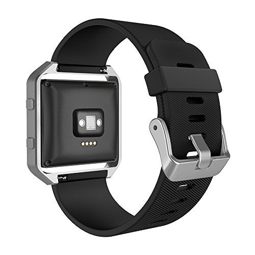 Simpeak Sport Band Compatible with Fitbit Blaze Smartwatch Sport Fitness, Silicone Wrist Band with Meatl Frame Replacement for Fitbit Blaze Men Women, Large, Black Band+Silver Frame - Image 3
