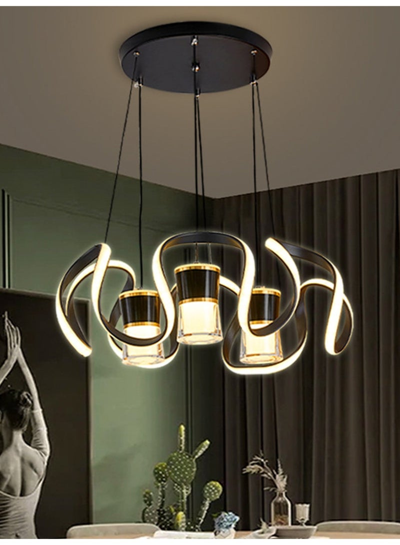 Modern Black Gold LED Ring Chandelier, Pendant Ceiling Light for Dining Room Living Room Kitchen Island - Image 3