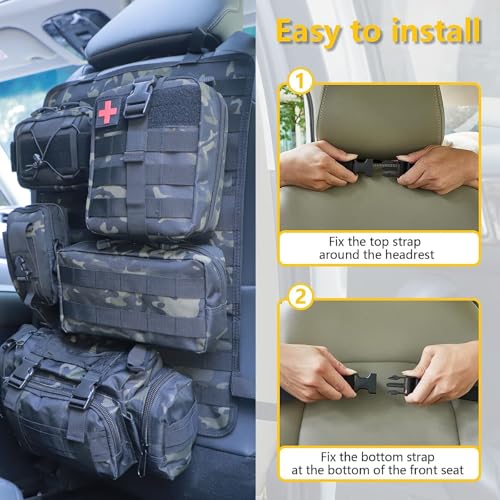 Jimikay Universal Tactical Seat ​Back Organizer Vehicle Molle Panel Organizer Storage Bag with 5 Detachable Molle Pouch for All Vehicel Such as Jeep,Truck,SUV, Car, Ford,Chevy etc (B Model-Black Camo) - Image 4