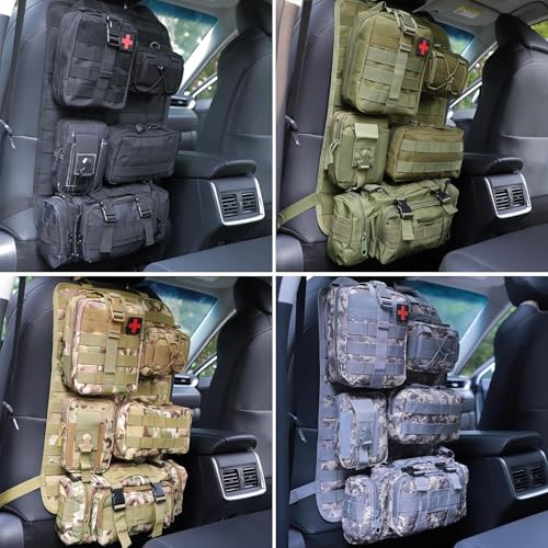 Jimikay Universal Tactical Seat ​Back Organizer Vehicle Molle Panel Organizer Storage Bag with 5 Detachable Molle Pouch for All Vehicel Such as Jeep,Truck,SUV, Car, Ford,Chevy etc (B Model-Black Camo) - Image 5