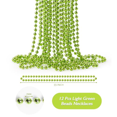 ZZYFGH 12 Pcs Light Green Beads Necklace, St. Patricks Day Bead Necklace, 33'' Mardi Gras Beads Necklaces Light Green Bead Necklaces for Mardi Gras St. Patricks Day Christmas Festive Events - Image 2