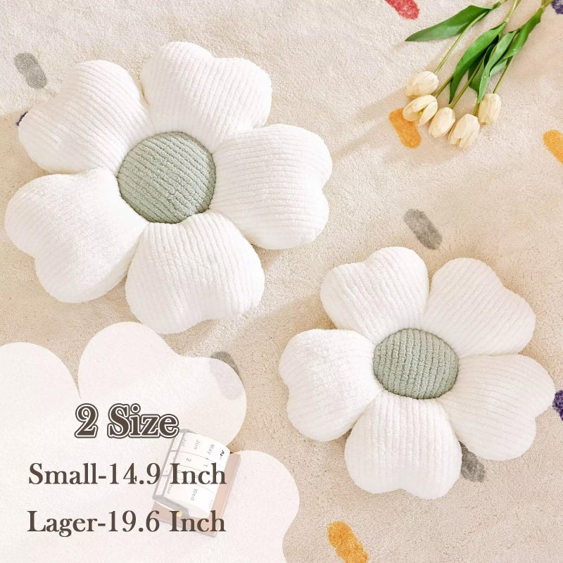 Kcvvcr Flower Throw Pillow, Cute Flower Shaped Pillow Decorative Throw Pillow for Bed Couch, Soft Daisy Pillows Floor Seating Cushion Cushions (14.9 Inch White+Green) - Image 2