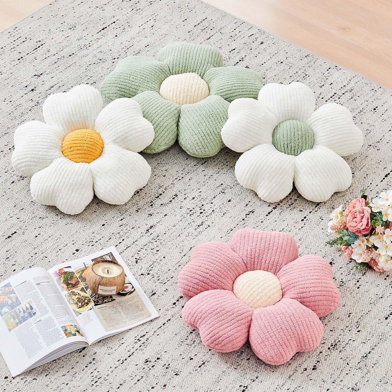 Kcvvcr Flower Throw Pillow, Cute Flower Shaped Pillow Decorative Throw Pillow for Bed Couch, Soft Daisy Pillows Floor Seating Cushion Cushions (14.9 Inch White+Green) - Image 5