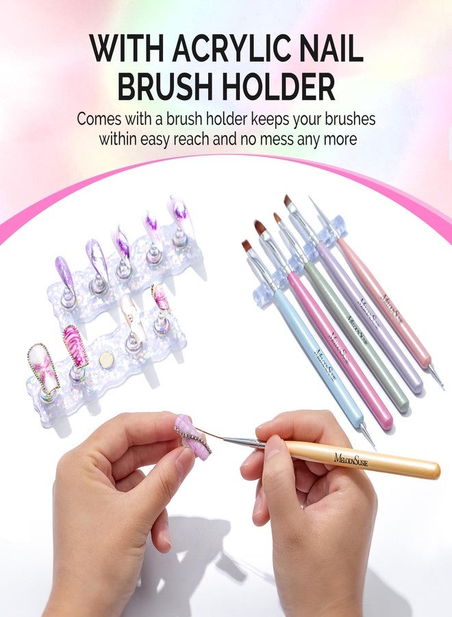 MelodySusie Nail Stand for Press Ons, White Shiny Acrylic Magnetic Base for Painting Display with Brush Holder and 100 Pcs Reusable Double-Sided Tape for Home DIY Salon Supplies - Image 4