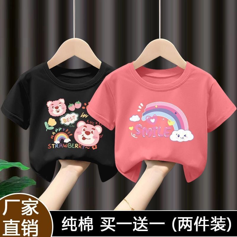 Summer 100 Cotton Girls Short-Sleeved T-Shirt Cartoon All-Match Half-Sleeved T-Shirt New Style 12 - Image 1