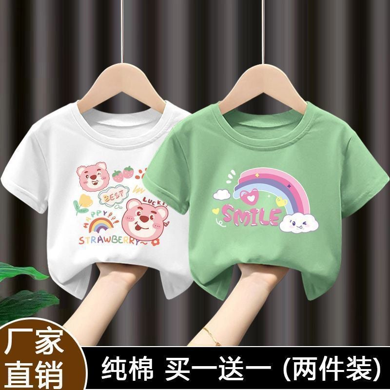 Summer 100 Cotton Girls Short-Sleeved T-Shirt Cartoon All-Match Half-Sleeved T-Shirt New Style 12 - Image 3