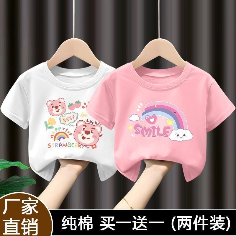 Summer 100 Cotton Girls Short-Sleeved T-Shirt Cartoon All-Match Half-Sleeved T-Shirt New Style 12 - Image 2
