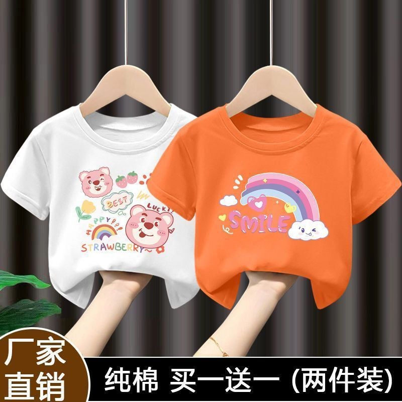 Summer 100 Cotton Girls Short-Sleeved T-Shirt Cartoon All-Match Half-Sleeved T-Shirt New Style 12 - Image 4
