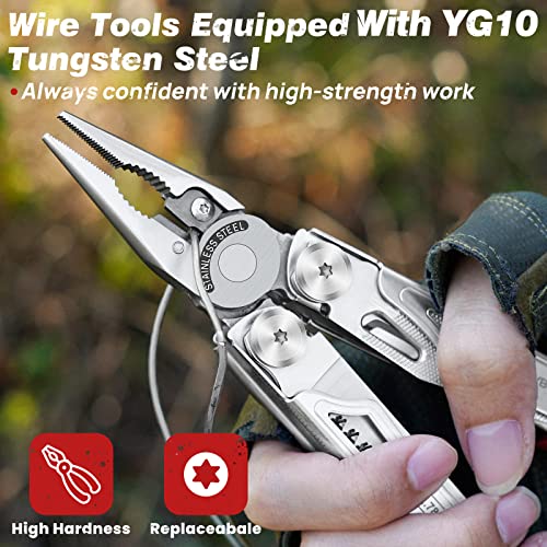 BIBURY Multitool Pliers BI2038B, 22-in-1 Stainless Steel Multi Tool with Flint, Window Breaker, Scissors, Back Clip, Folding Pocket Multifunctional Self-locking EDC Tool for Survival Camping Hiking - Image 3
