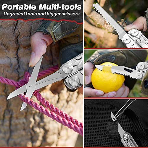 BIBURY Multitool Pliers BI2038B, 22-in-1 Stainless Steel Multi Tool with Flint, Window Breaker, Scissors, Back Clip, Folding Pocket Multifunctional Self-locking EDC Tool for Survival Camping Hiking - Image 4