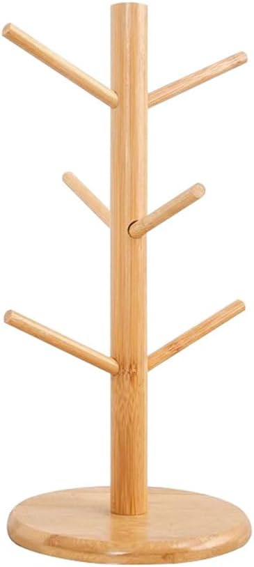 Elandy Bamboo Mug Holder Tree with 6 Hooks Coffee Tea Cup Holder Mug Hanger Coffee Bar Organizer Display Stand for Kitchen Counter Dinnerware StorageNature - Image 1