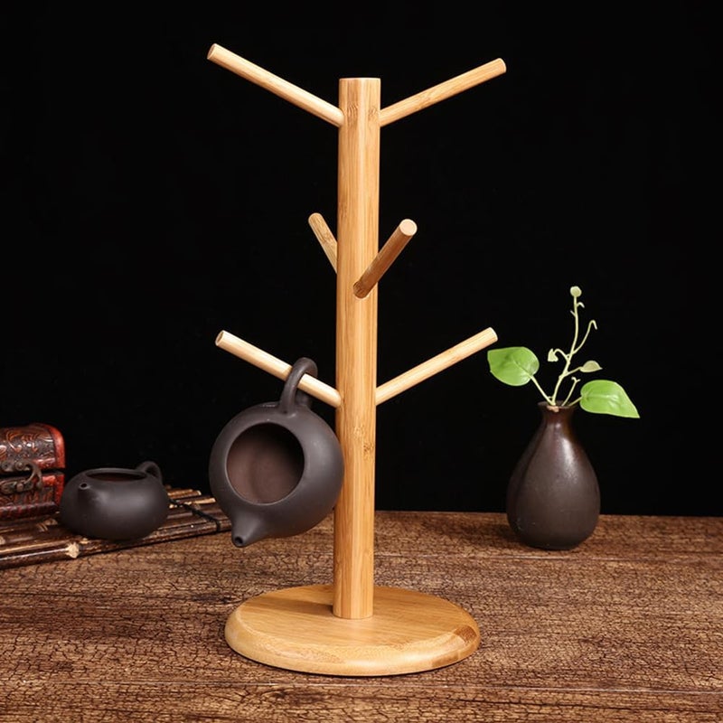 Elandy Bamboo Mug Holder Tree with 6 Hooks Coffee Tea Cup Holder Mug Hanger Coffee Bar Organizer Display Stand for Kitchen Counter Dinnerware StorageNature - Image 3