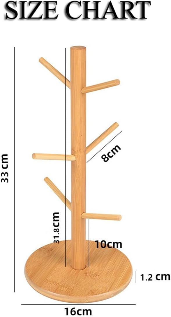 Elandy Bamboo Mug Holder Tree with 6 Hooks Coffee Tea Cup Holder Mug Hanger Coffee Bar Organizer Display Stand for Kitchen Counter Dinnerware StorageNature - Image 2