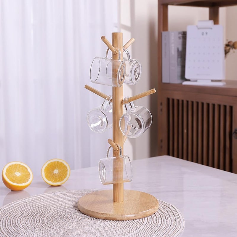 Elandy Bamboo Mug Holder Tree with 6 Hooks Coffee Tea Cup Holder Mug Hanger Coffee Bar Organizer Display Stand for Kitchen Counter Dinnerware StorageNature - Image 5