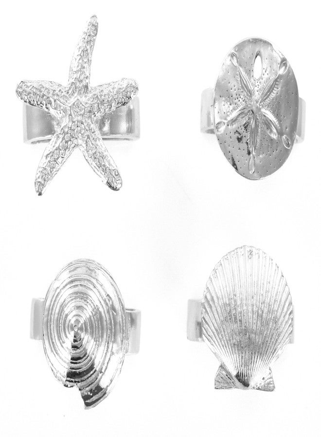 Basic Spirit Pewter Seaside Seashell Starfish Napkin Rings Set of 4 - Image 1