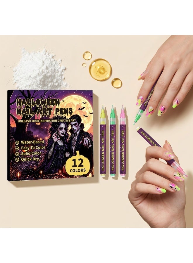 12 Colors Fluorescent Nail & Face Body Art Marker Pens, Water Based Quick Dry DIY Drawing Pens for Festival Party Decoration - Image 1