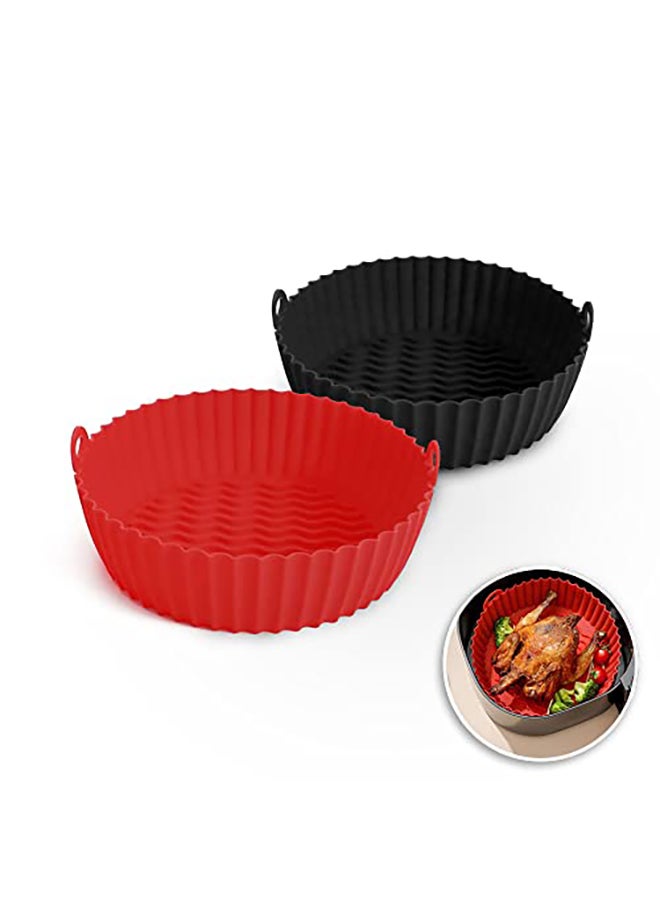 O Ozone Silicone Air Fryer Liner 8.5inch Pack of Two Reusable Air Fryer Silicone Basket Heat Resistant - Red/Black  - Image 1