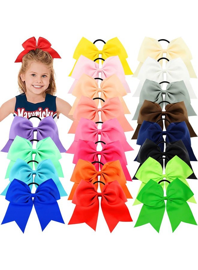 WillingTee 20Pcs 8" Large Cheer Bows for Girls Ponytail Holder Grosgrain Ribbon Cheerleading Bows Elastic Hair Tie Bands for Baby Girls School Colleage Teens Senior Cheerleader - Image 1