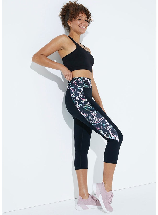 Matalan Souluxe Black Tropical Print Capri Gym Leggings 