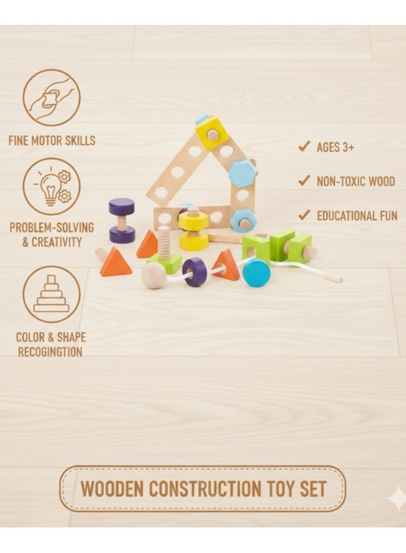 مجموعة ألعاب ألغاز تعليمية خشبية - لوحة براغي وصواميل مع مطابقة الأشكال والألوان، لعبة مكعبات التكديس، لعبة مونتيسوري تعليمية للأطفال الصغار والأطفال ومرحلة ما قبل المدرسة - Image 3