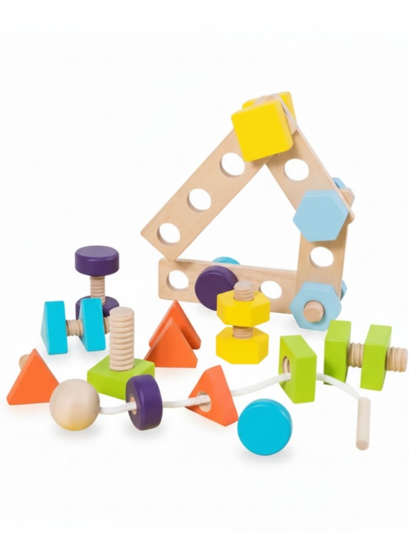 مجموعة ألعاب ألغاز تعليمية خشبية - لوحة براغي وصواميل مع مطابقة الأشكال والألوان، لعبة مكعبات التكديس، لعبة مونتيسوري تعليمية للأطفال الصغار والأطفال ومرحلة ما قبل المدرسة - Image 1