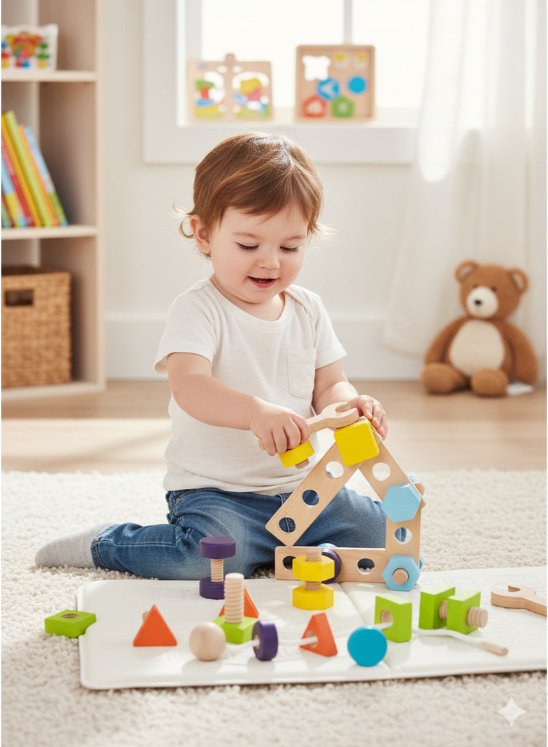 مجموعة ألعاب ألغاز تعليمية خشبية - لوحة براغي وصواميل مع مطابقة الأشكال والألوان، لعبة مكعبات التكديس، لعبة مونتيسوري تعليمية للأطفال الصغار والأطفال ومرحلة ما قبل المدرسة - Image 5