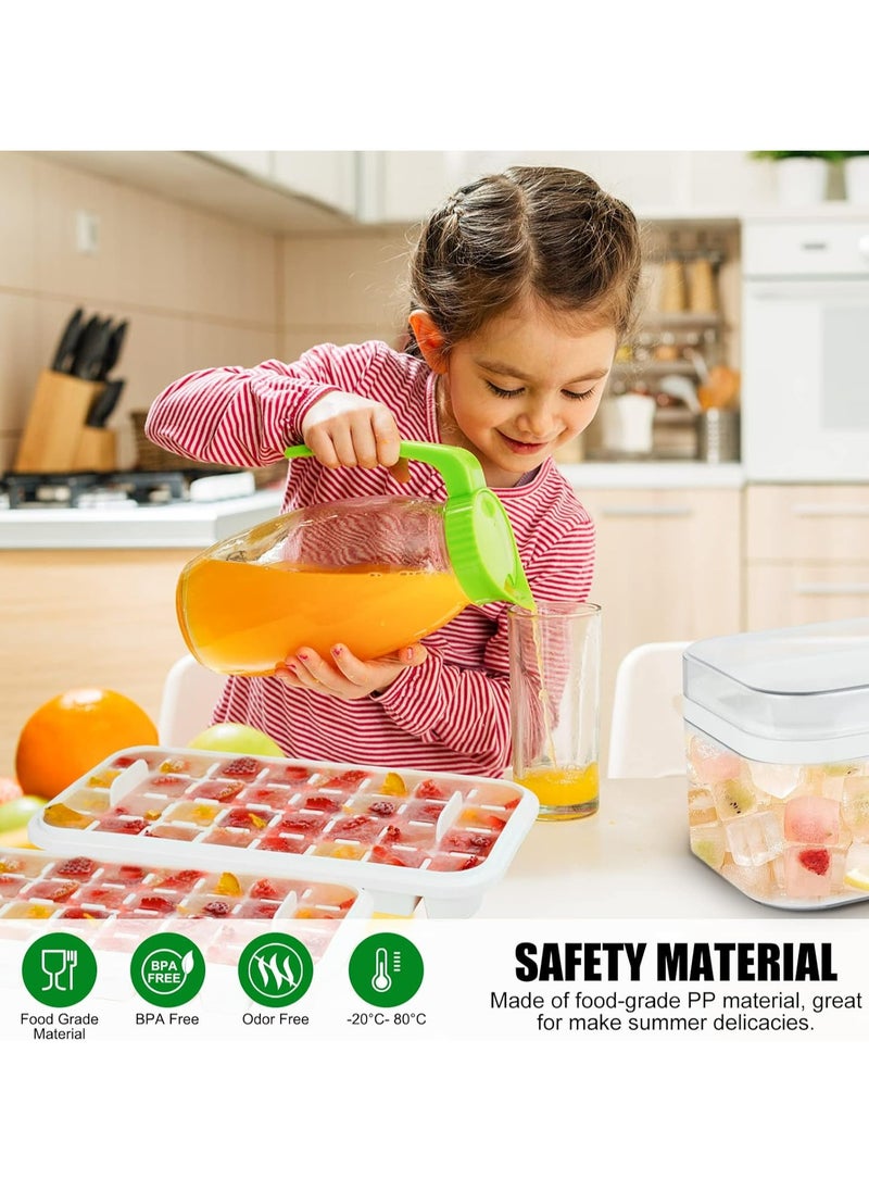 صينية مكعبات الثلج مع غطاء وصندوق - 64 مكعبًا، قابلة للتكديس بتصميم مانع للانسكاب (أبيض)