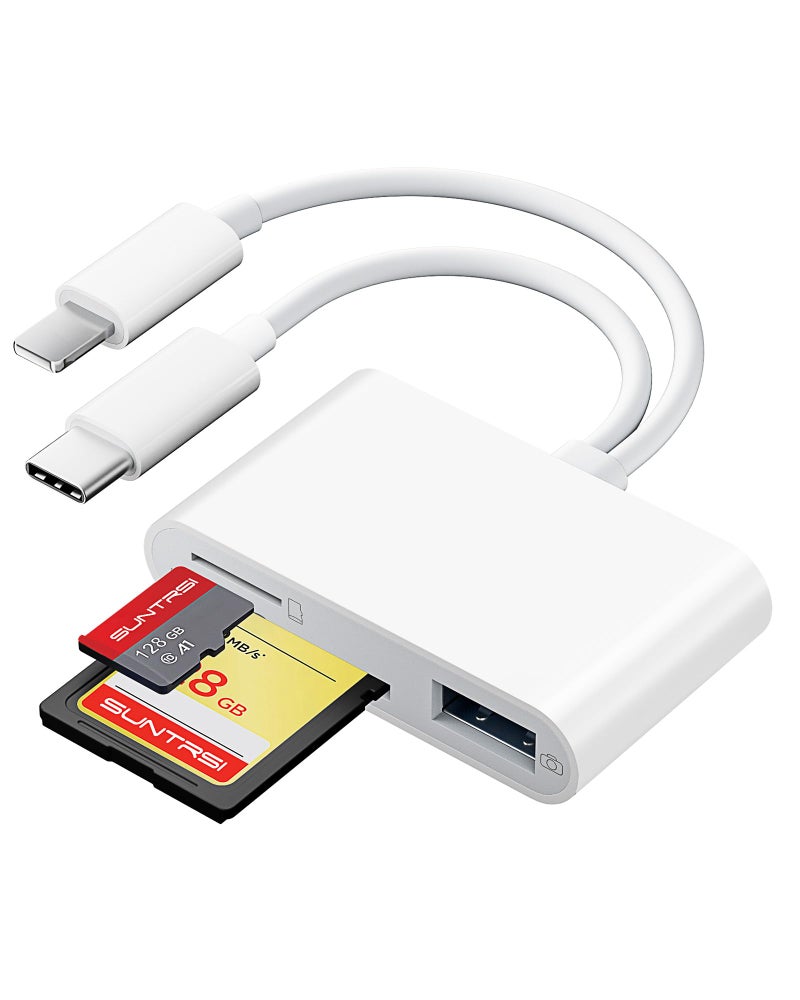 SUNTRSI SD Card Reader for iPhone iPad Camera with USB C, Dual Card Slot USB 3.0 Memory Card Reader Supports SD/TF Card Trail Camera Viewer SD Card Adapter Portable Micro SD Card Reader No App Plug and Play - Image 1