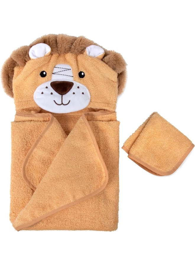 Baby Essentials Baby Essentials Animal Hooded Towel and Washcloth Set for Newborns and Infants, Boys and Girls 0 -9 Months (Lively Little Lion)  - Image 2