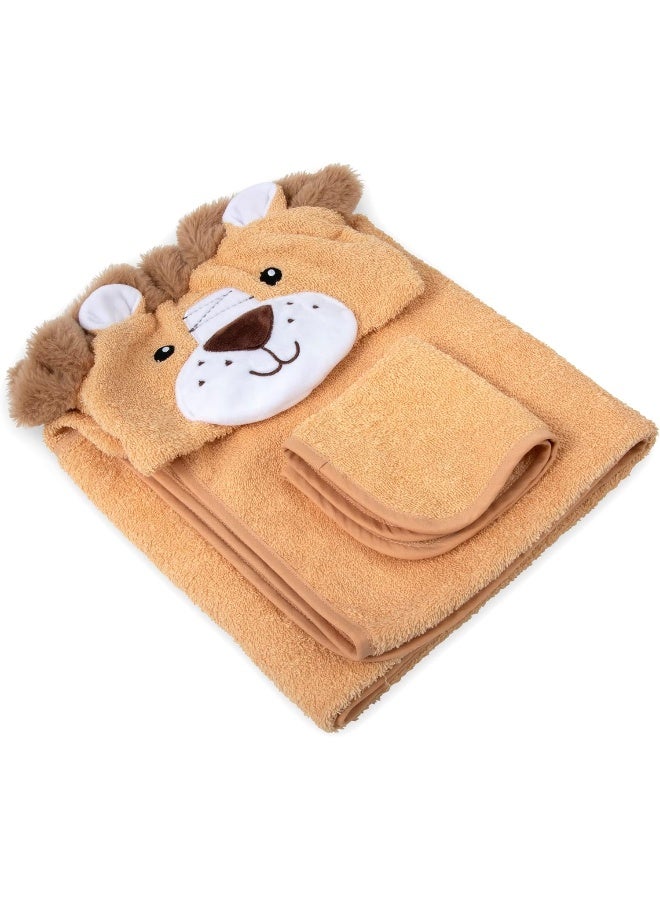 Baby Essentials Baby Essentials Animal Hooded Towel and Washcloth Set for Newborns and Infants, Boys and Girls 0 -9 Months (Lively Little Lion)  - Image 3