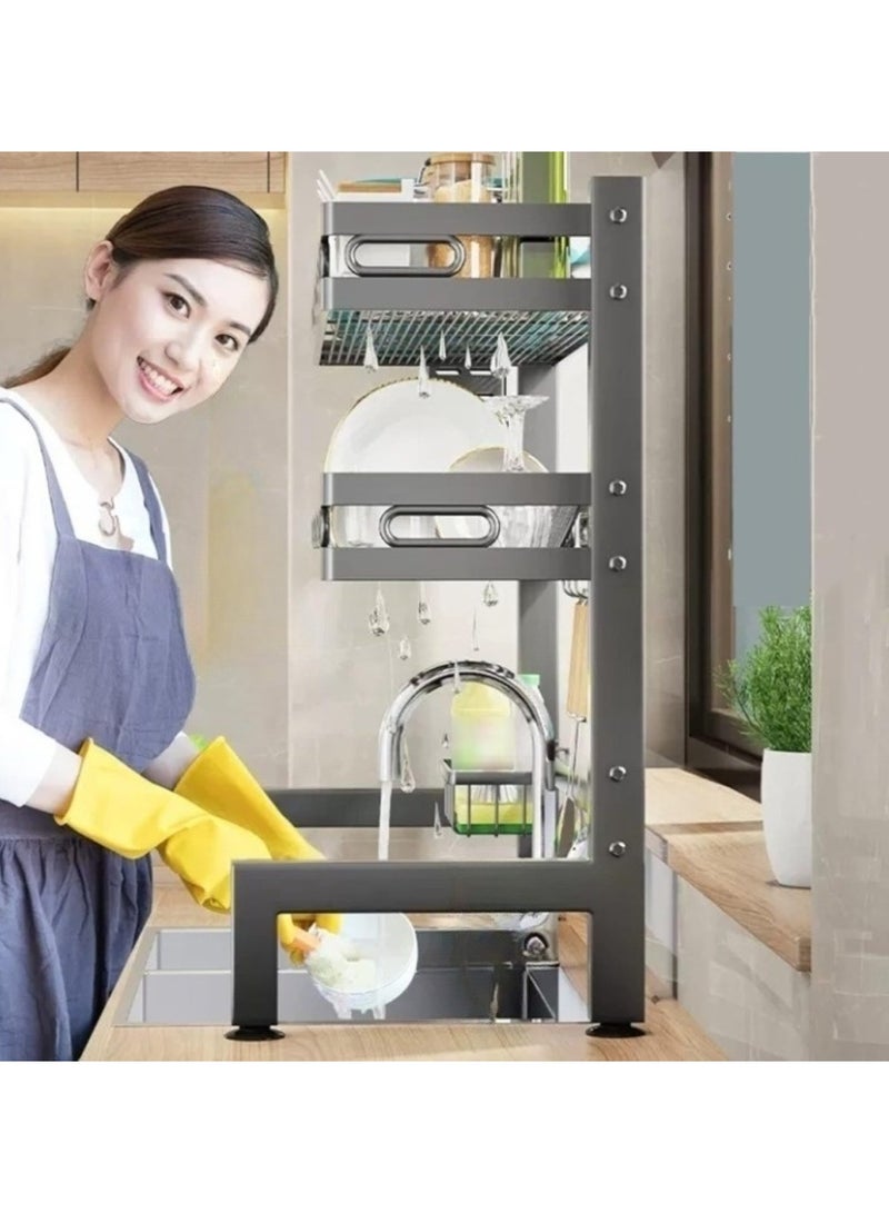 Dish Drying Rack For Kitchen Counter Top Organizer With Sink Drainer And Cutlery Shelf Option Black