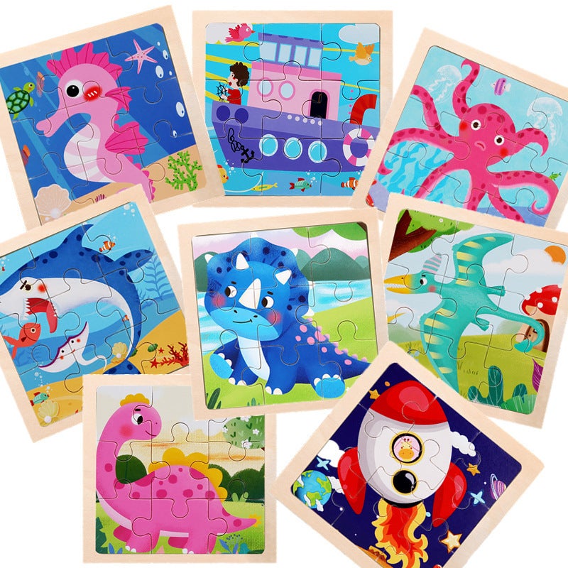 Children'S Early Education 9 Pieces Small Size Wooden Jigsaw Puzzle Toy Baby Educational Cartoon Animal Traffic Cognition Wooden Jigsaw Puzzle - Image 2