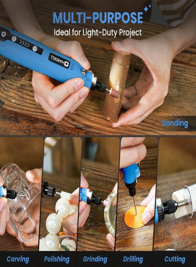 HARDELL Mini Cordless Rotary Tool, 5-Speed with 129 Accessories, USB Charging, 3.7V Power Rotary Tool for Sanding, Polishing, Drilling, Etching, Engraving & DIY Crafts - Image 3