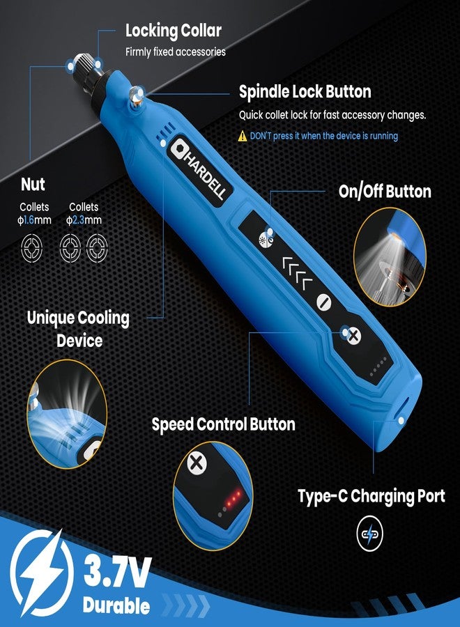 HARDELL Mini Cordless Rotary Tool, 5-Speed with 129 Accessories, USB Charging, 3.7V Power Rotary Tool for Sanding, Polishing, Drilling, Etching, Engraving & DIY Crafts - Image 2