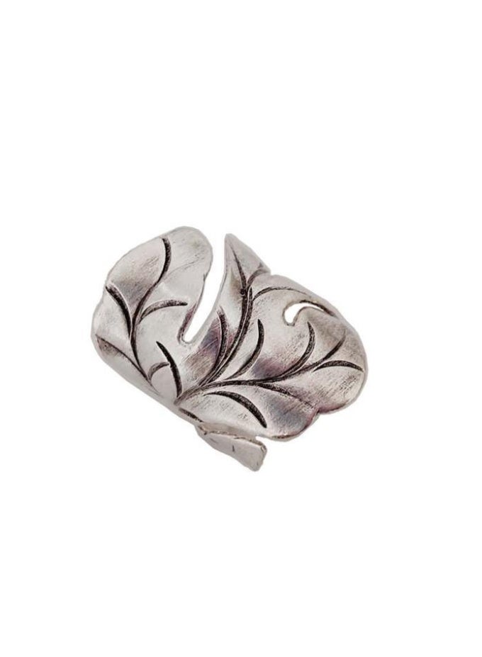 LATEEN Big Handmade 925  Plating Silver Leaf Ring Wide Cuff Ring Jewelry for Men Women 28mm Open and Adjustable - Image 4