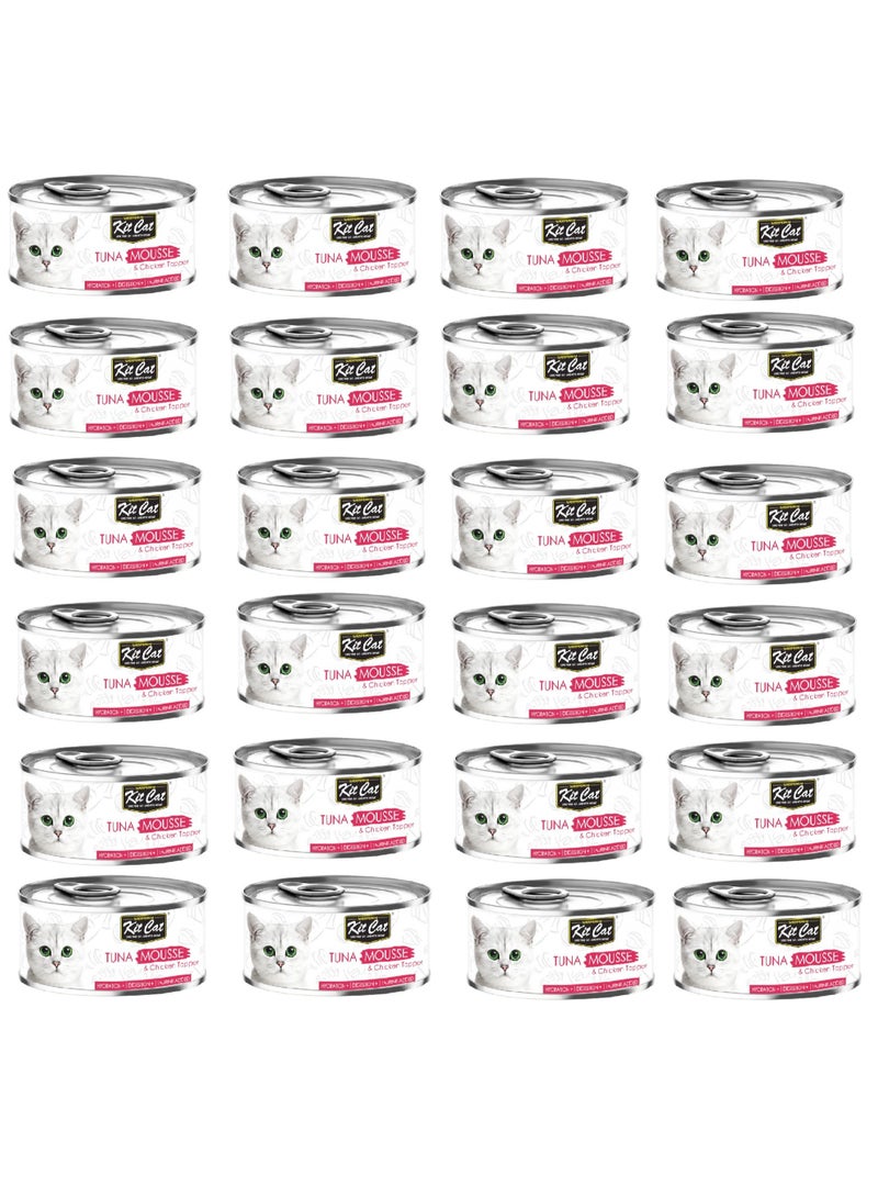 Kit Cat Pack of 24PC Cat Wet Food Tuna Mousse with Chicken Topper 80g - Image 1