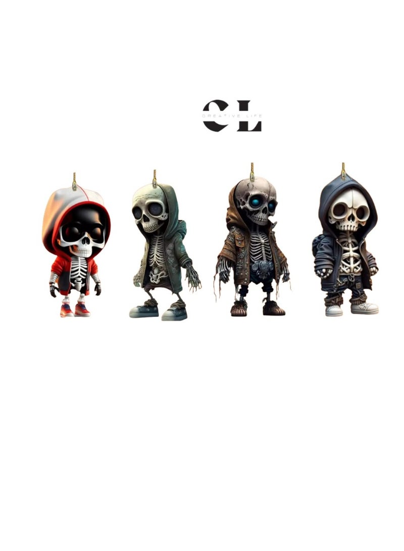 CREATIVE LIFE Pack Of 4 Car Decoration Acrylic Skeleton Figurines Rearview Mirror Swing Auto Decoration Pendant Hanging Styling Interior Accessories - Image 1