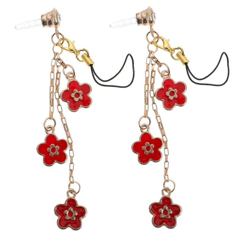 Flower Pendant Design Earphone Dust Plugs 2Pcs Set for Headphone Jack Phone Caps - Image 2