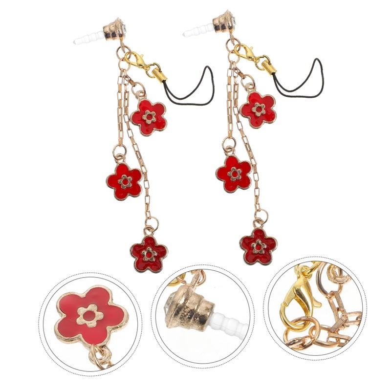 Flower Pendant Design Earphone Dust Plugs 2Pcs Set for Headphone Jack Phone Caps - Image 3