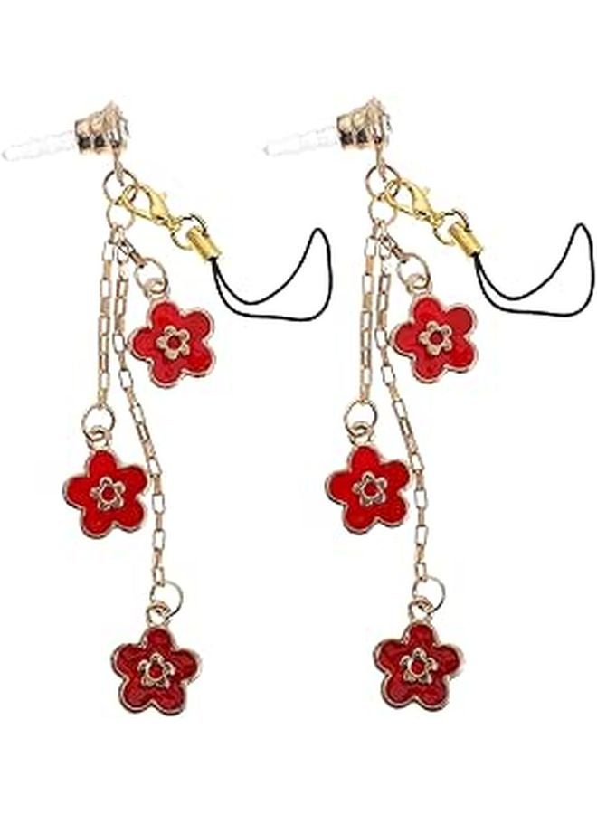 Flower Pendant Design Earphone Dust Plugs 2Pcs Set for Headphone Jack Phone Caps - Image 1