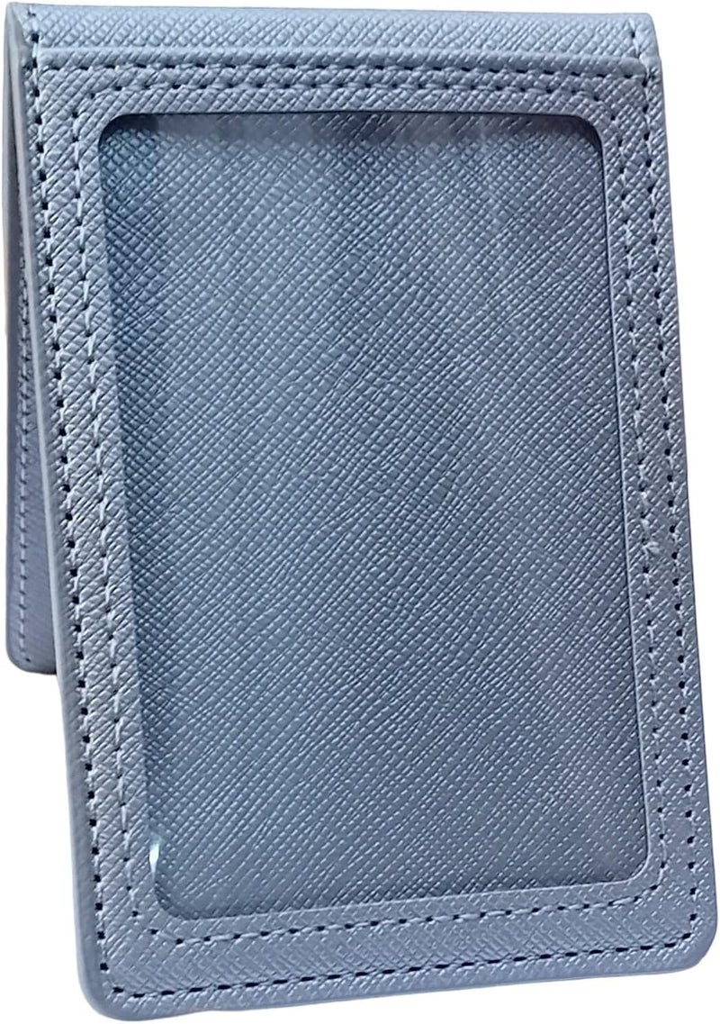 Leather ID Card Holder, Vertical Badge with Magnetic Close, 70 x 110 mm (SILVER)