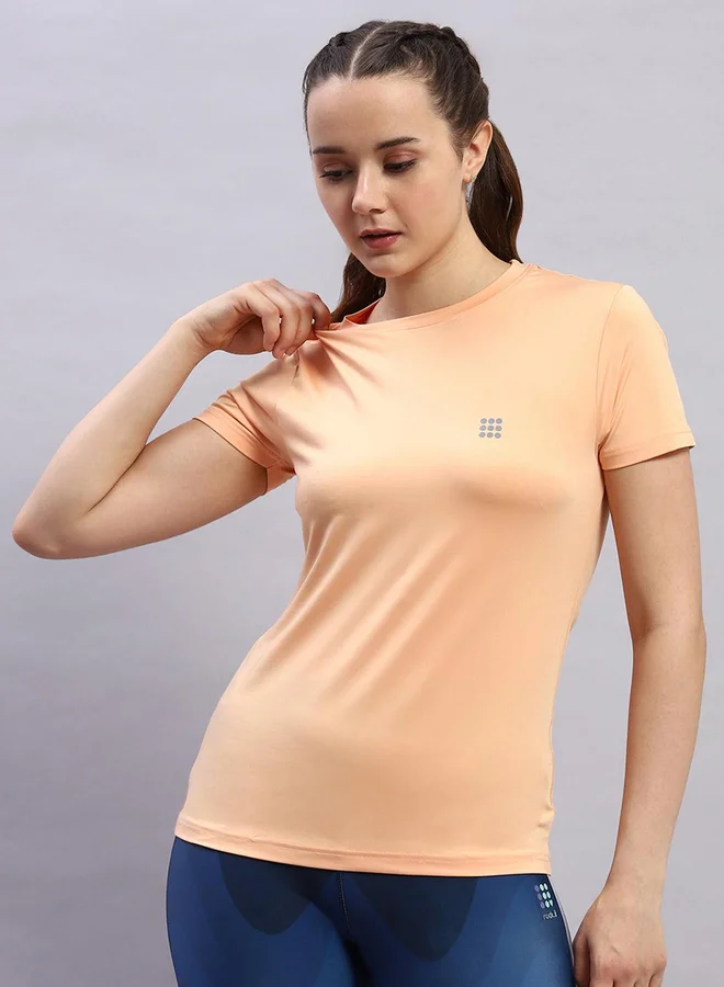 روك إت Women Peach Solid Round Neck Short Sleeve Top